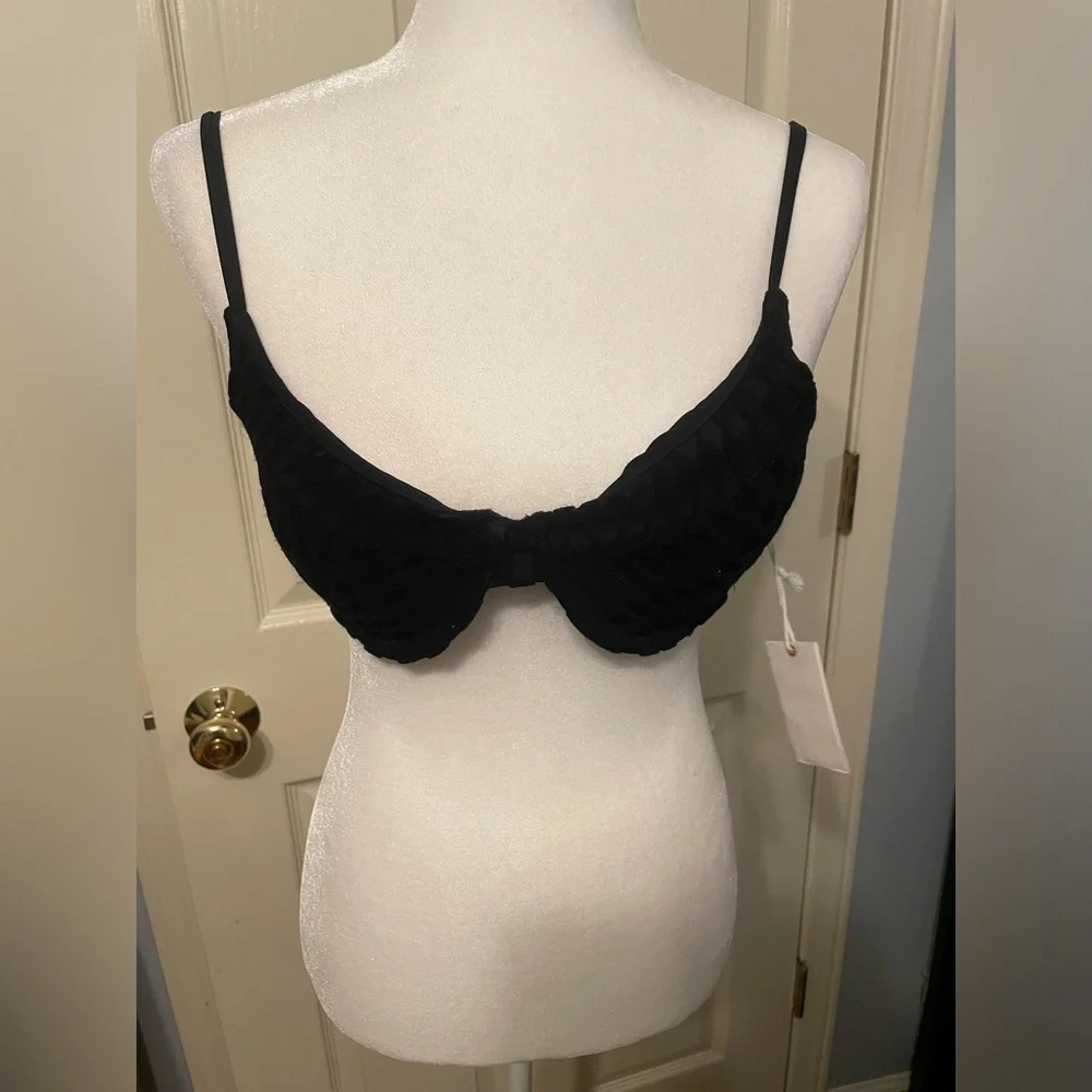 New with tags Good American Black Jacquard Terry Bikini Top